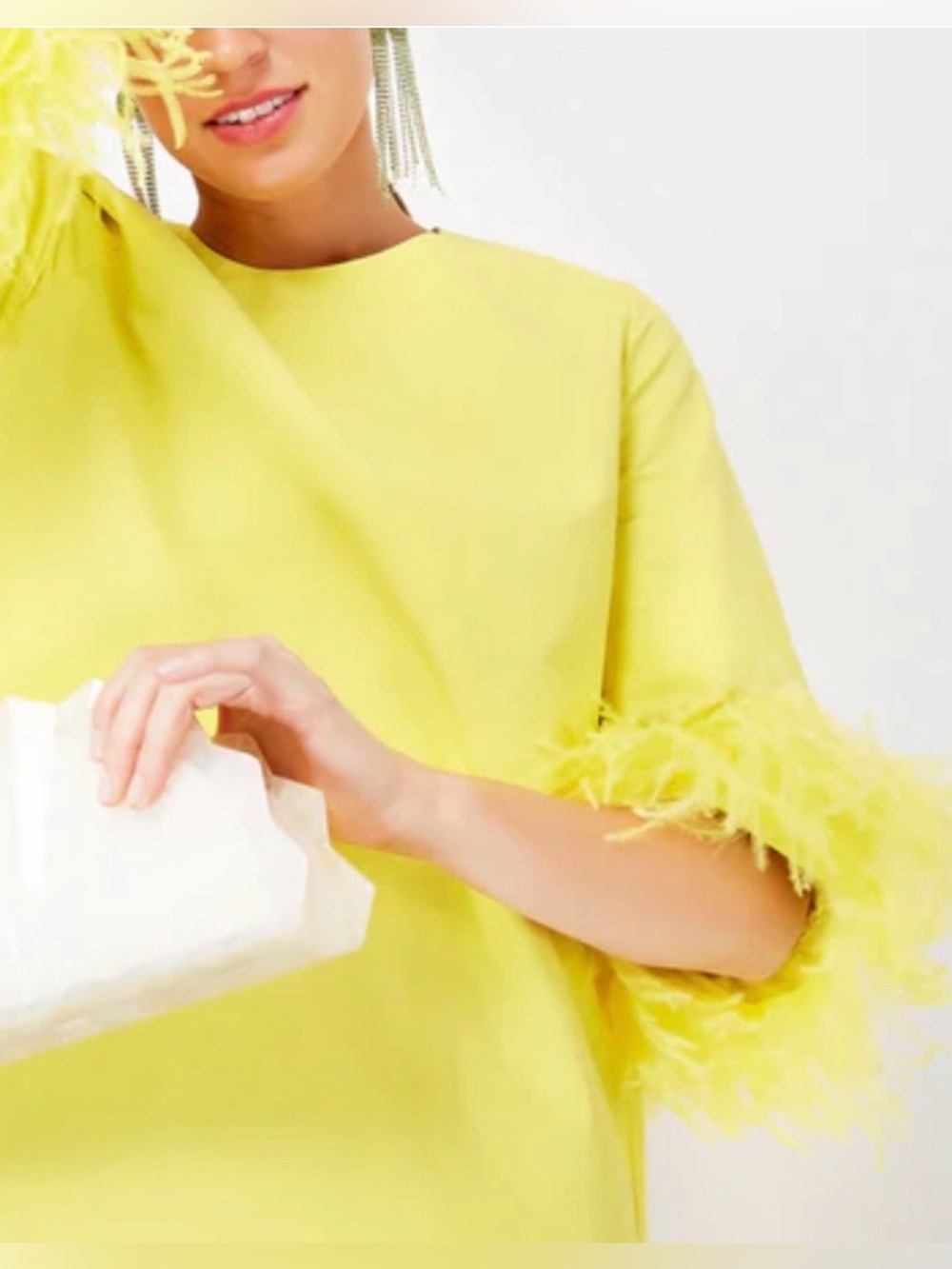 Tuckernuck Lemon Yellow Feather-Trim Midi Dress - Picture 3 of 16